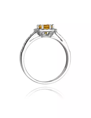 Citrino prabanga - balto aukso žiedas su citrinu ir deimantais