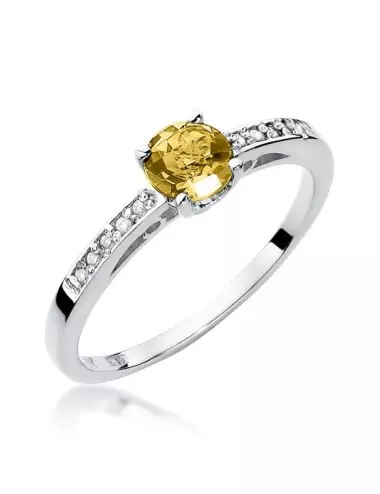 Citrino karalienė - balto aukso žiedas su citrinu ir deimantais