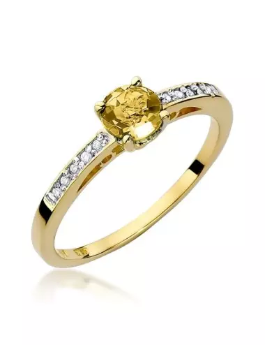 Citrino karalienė - geltono aukso žiedas su citrinu ir deimantais