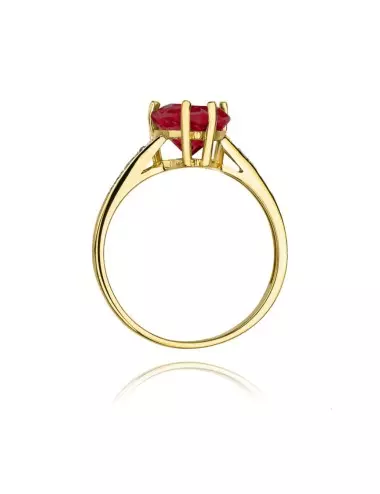 Rubininė širdelė - aukso žiedas su širdelės formos rubinu ir deimantais
