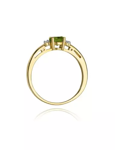 Peridoto klasika - geltono aukso žiedas su peridotu ir deimantais