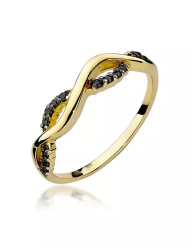 Naktelė - geltono aukso žiedas su juodais deimantais