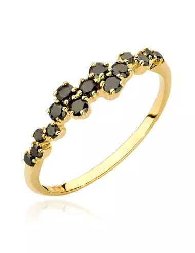 Juodi deimantai - geltono aukso žiedas su juodais deimantais