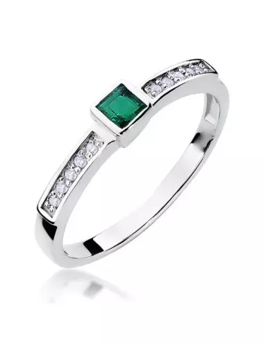 Mano laimė - modernaus dizaino žiedas su smaragdu ir deimantais