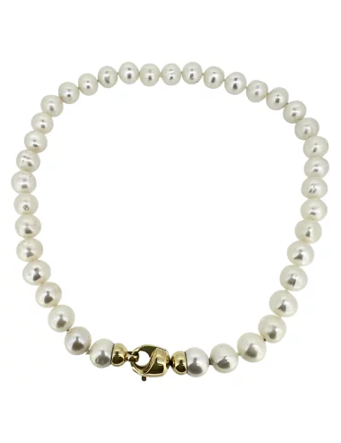 Geltono aukso elegancija - Prabangus perlų (10-12 mm) vėrinys su išskirtinių geltono aukso užsegimu