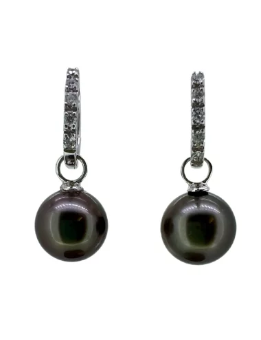 Auskarai su jūriniais Taičio juodaisiais perlais ir deimantais
