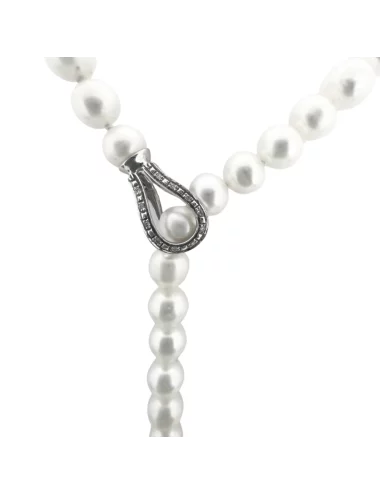 Modernios elegancijos ženklas - perlų vėrinys (9 -10,5 mm) su itališko dizaino balto aukso užsegimu_1