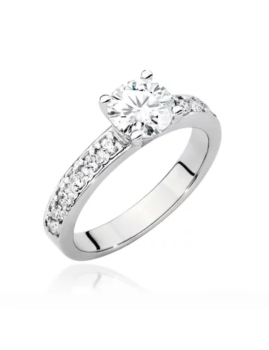 Balto aukso žiedas su spindinčiu Apvalios formos deimantu ir deimantais - Deimantinė svajonė (1,24 ct H/SI2)