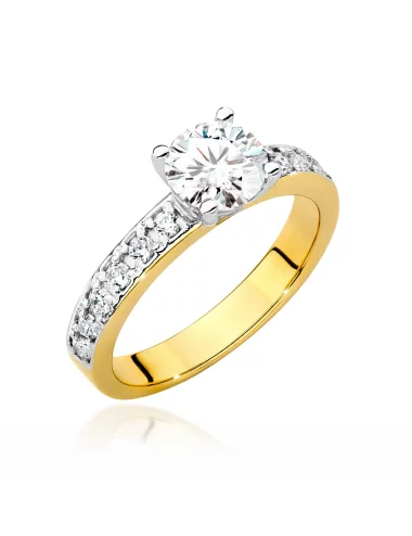 Geltono aukso žiedas su spindinčiu Apvalios formos deimantu ir deimantais - Deimantinė svajonė (1,24 ct H/SI2)
