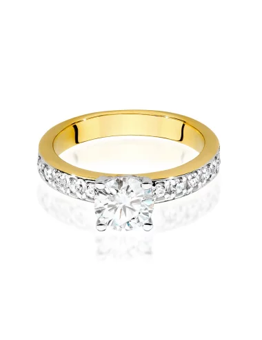 Geltono aukso žiedas su spindinčiu Apvalios formos deimantu ir deimantais - Deimantinė svajonė (1,24 ct H/SI2)