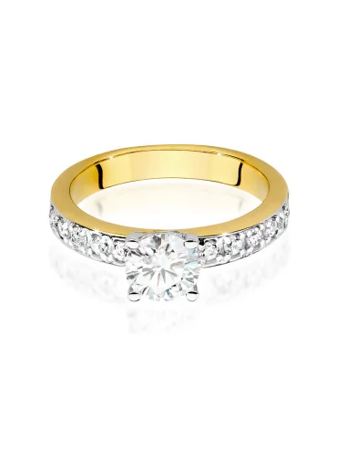 Geltono aukso žiedas su spindinčiu Apvalios formos deimantu ir deimantais - Deimantinė svajonė (0,94 ct)