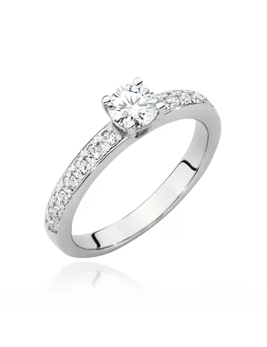 Balto aukso žiedas su spindinčiu Apvalios formos deimantu ir deimantais - Deimantinė svajonė (0,60 ct)