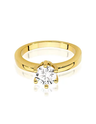 Klasikinis geltono aukso žiedas su deimantu - Deimantinė Elegancija (0,70 ct)