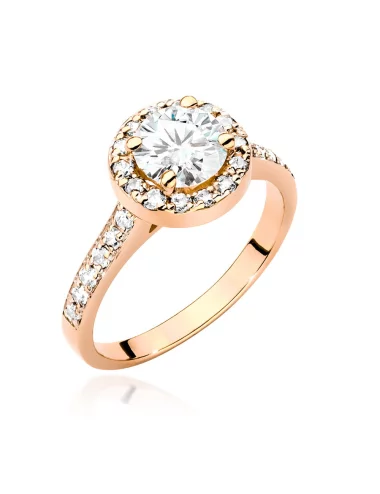 Švytinti prabanga - halo dizaino balto aukso žiedas su deimantais (1.37ct)