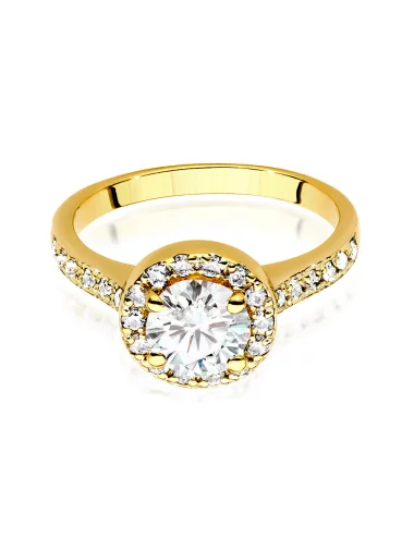 Švytinti prabanga - halo dizaino geltono aukso žiedas su deimantais (1.37ct