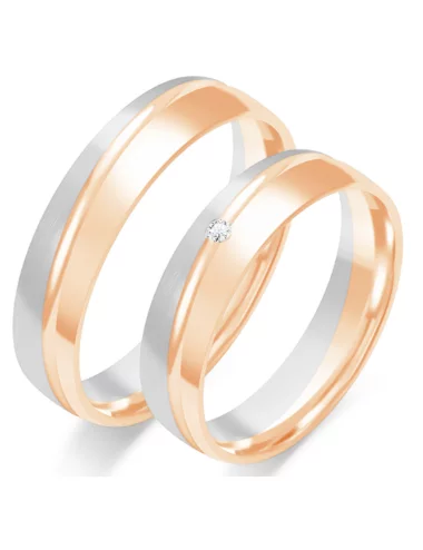 Dviejų spalvų vestuviniai žiedai - Deimantinė banga (5 mm)