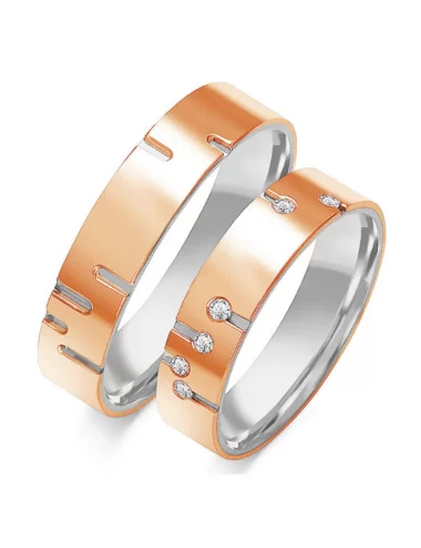 Dviejų aukso spalvu modernaus dizaino vestuviniai žiedai