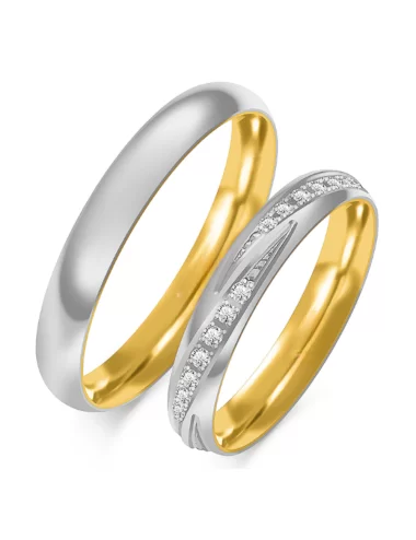 Dviejų aukso spalvų vestuviniai žiedai - Deimantinė meilė