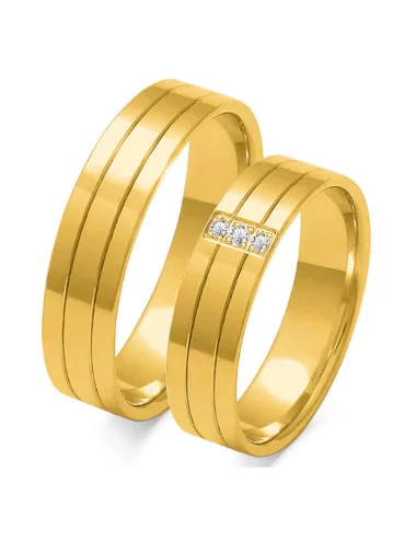 Geltono aukso vestuviniai žiedai su deimantais - Trilium