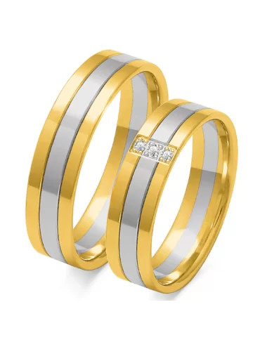 Dviejų aukso spalvų vestuviniai žiedai su deimantais - Trilium