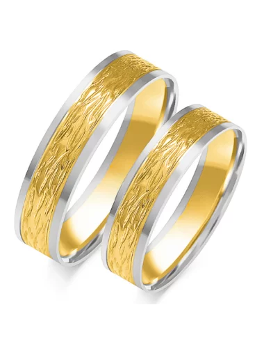 Dviejų spalvų vestuviniai žiedai su Siūlų raštų