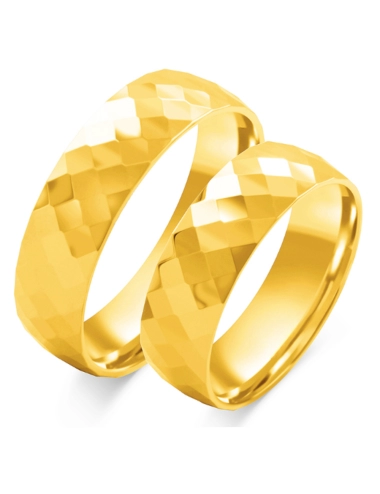 Raudono aukso vestuviniai žiedai su rombo raštų