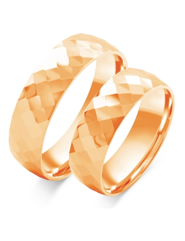 Raudono aukso vestuviniai žiedai su rombo raštų