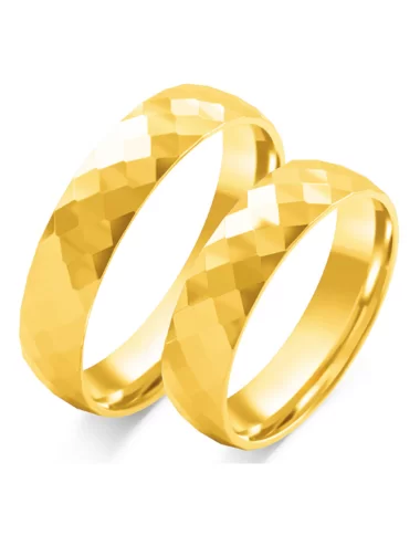 Geltono aukso vestuviniai žiedai su rombų raštų