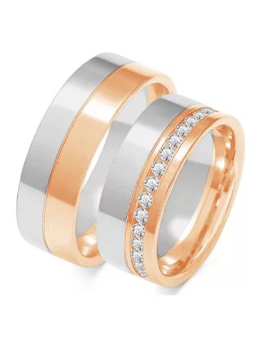 Dviejų spalvų platūs vestuviniai žiedai - Triguba Harmonija