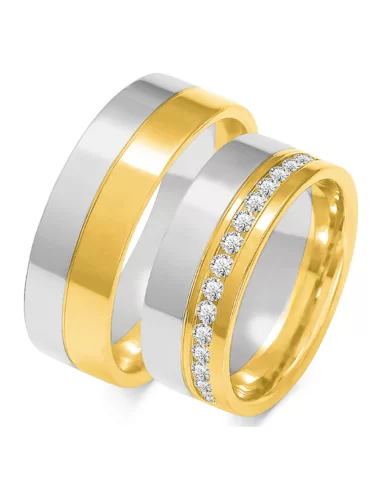 Dviejų spalvų platūs vestuviniai žiedai - Triguba Harmonija