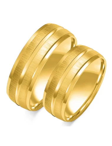 Platūs matiniai geltono aukso vestuviniai žiedai