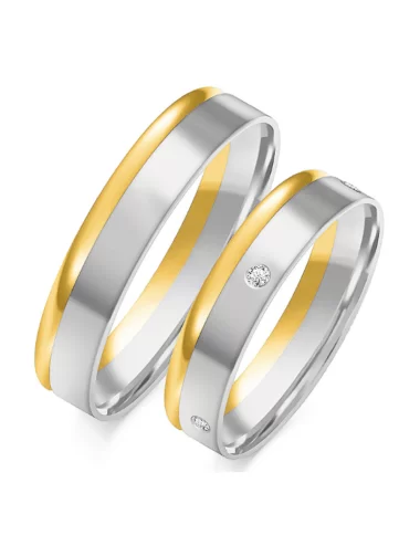 Dviejų spalvų vestuviniai žiedai - su penkiais deimantais