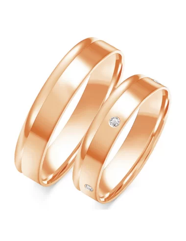 Dviejų spalvų vestuviniai žiedai - su penkiais deimantais