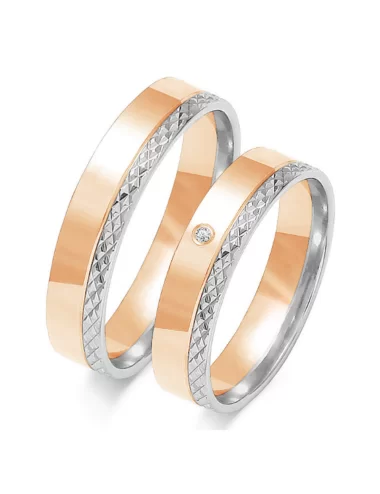 Dvieju aukso spalvu vestuviniai žiedai - Deimantinis graviravimas