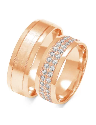 Platūs vestuviniai žiedai su deimantais dviejų aukso spalvų