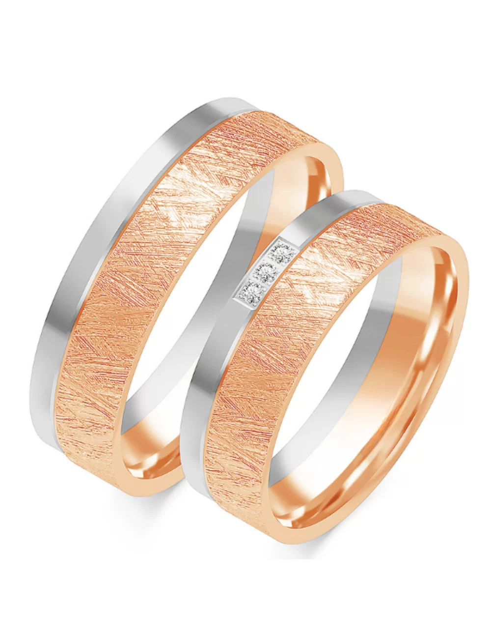 vestuviniai žiedai su gilia faktūra dviejų aukso spalvų