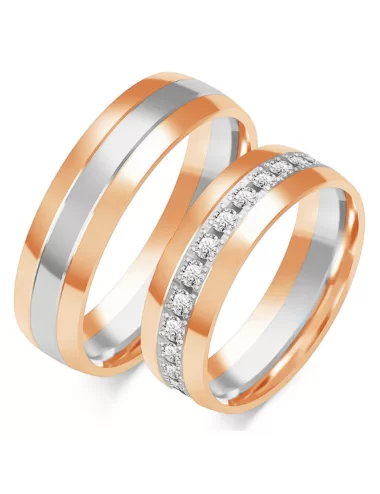 Balto aukso klasikiniai vestuviniai žiedai su deimantais