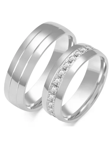 Balto aukso klasikiniai vestuviniai žiedai su deimantais