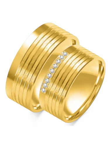 Platūs, modernūs vestuviniai žiedai su deimantais