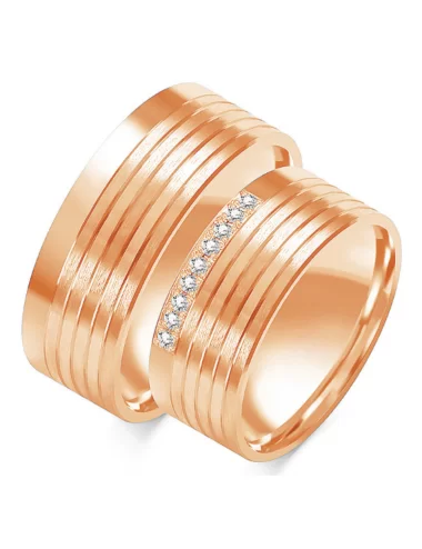 Platūs, modernūs vestuviniai žiedai su deimantais