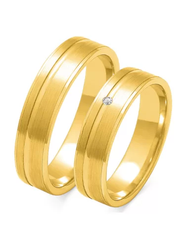 Švelnios matinės faktūros vestuviniai žiedai su deimantu