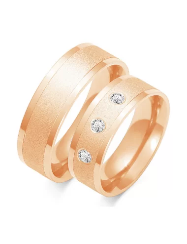 Platūs, modernūs vestuviniai žiedai su smėlinės faktūros paviršiumi