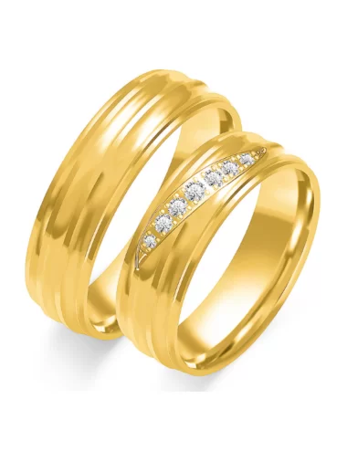 Šilkinės matinės faktūros reljefiniai auksiniai vestuviniai žiedai