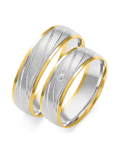 Gilios matinės faktūros auksiniai vestuviniai žiedai su deimantu