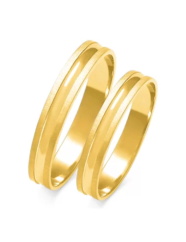 Šilkinės matinės faktūros auksiniai minimalistiniai vestuviniai žiedai