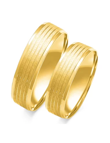 Platūs šilkinės matinės faktūros auksiniai vestuviniai žiedai