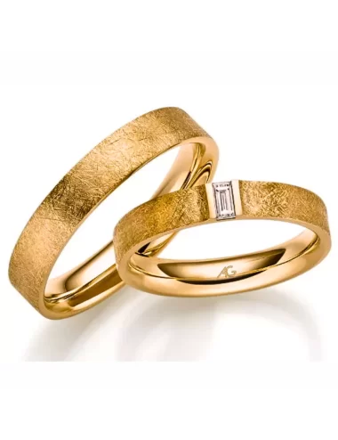Tekstūrinis vestuvinis žiedas su deimantu - Emerald