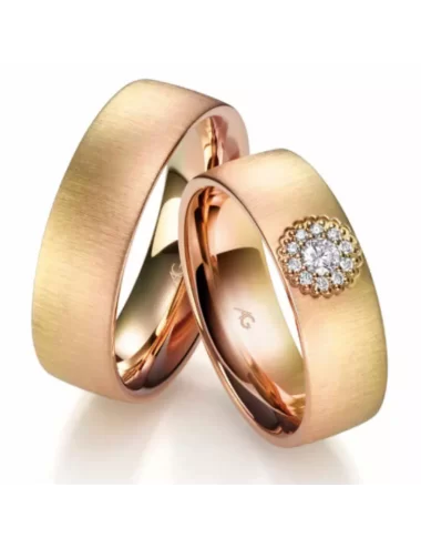 Tekstūrinis vestuvinis žiedas su deimantais - Saulutė I
