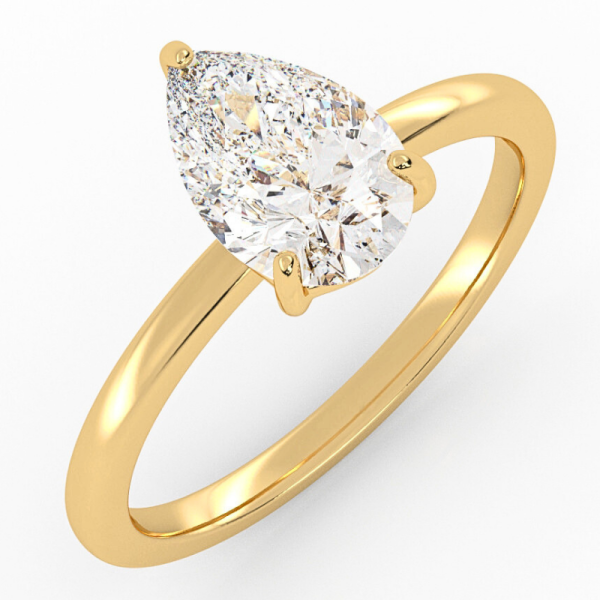 Klasikinis sužadėtuvių žiedas su lašo formos deimantu iš geltono aukso