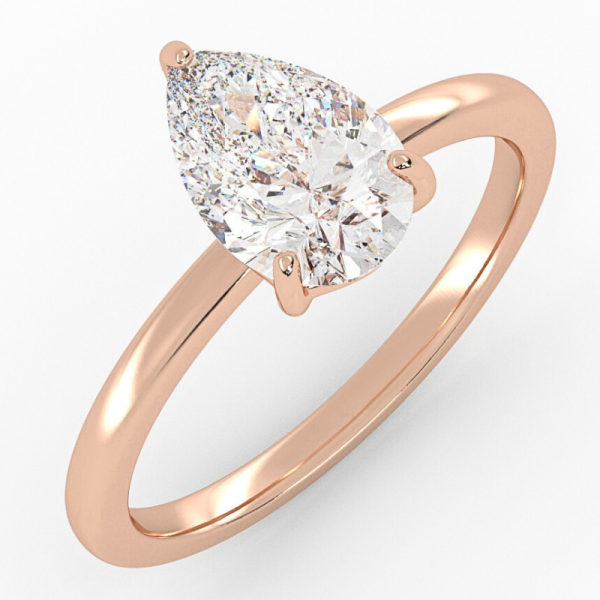 Klasikinis sužadėtuvių žiedas su lašo formos deimantu iš raudono aukso